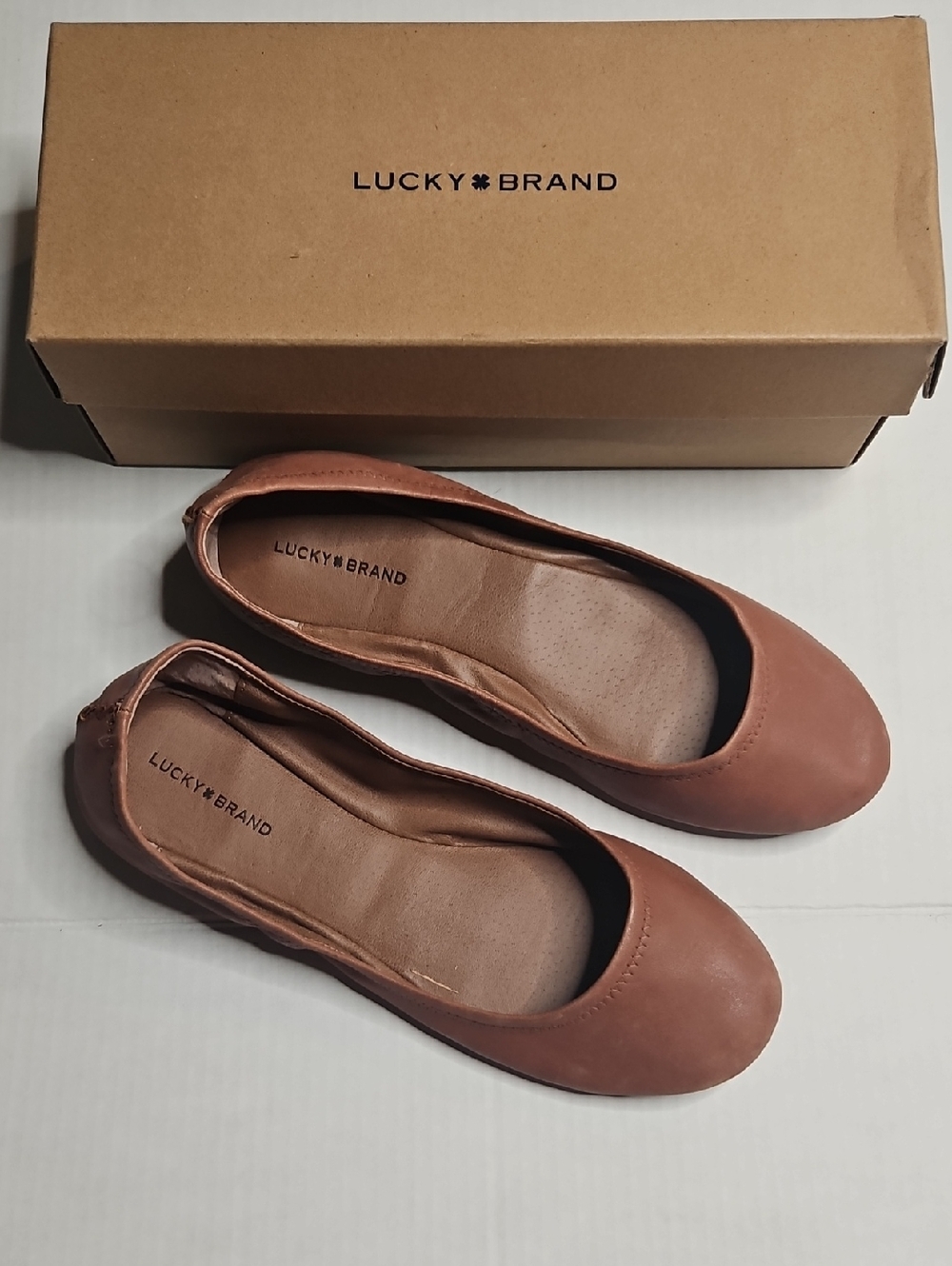 Lucky Brand Tan Brown Leather Slip-On Ballet Flats